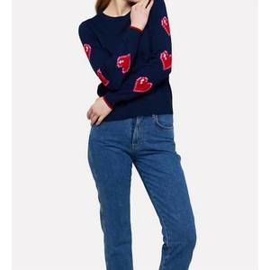 NEW WISPR heart sleeve crew sweater in navy/red